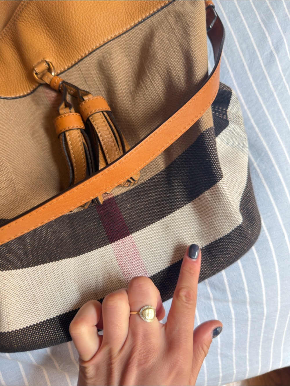Burberry Leather & Canvas Ashby Tassel Bucket Bag - Picture 3 of 10